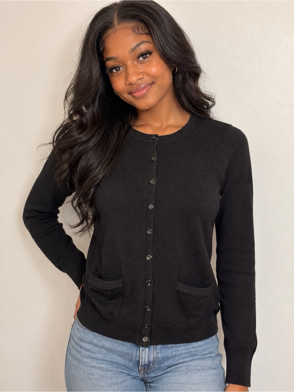 Banana Republic Extra Fine Merino Wool Black Cardigan Small